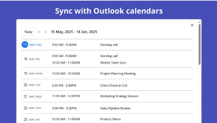 Sync with Outlook calendars — agenda view